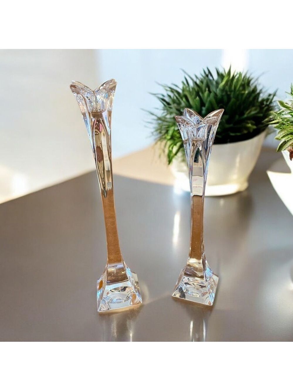 Nachtmann Chandelier Candle Holders, Two,  10” & 9”, Elegant Fluted Crys…